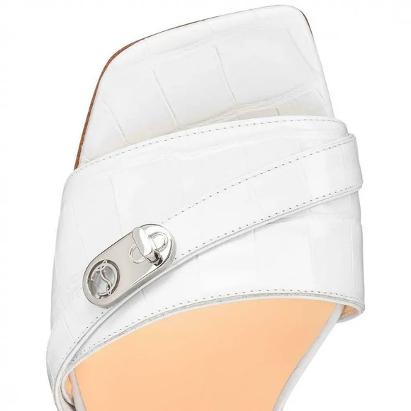 Christian Louboutin Lock Art 55 White Croc Block Heel Mule Slide Sandal Pump 36 - Picture 6 of 12